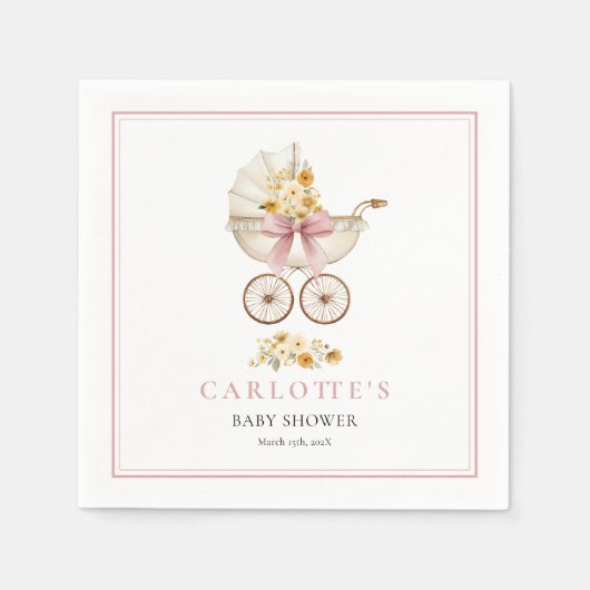 Pink Carriage Welcome Baby Shower Napkin Serviette (Vorderseite)