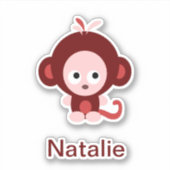 Pink Cartoon Baby Monkey mit individuellem Text Aufkleber (Vorderseite)