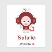 Pink Cartoon Baby Monkey mit individuellem Text Aufkleber (Blatt)