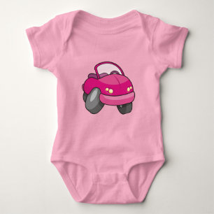 Pink Cartoon Car Baby Strampler