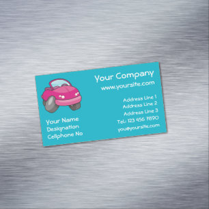 Pink Cartoon Car Business Card Magnet