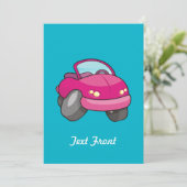 Pink Cartoon Car Einladung (Stehend Vorderseite)