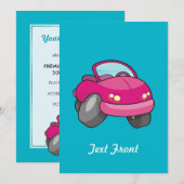 Pink Cartoon Car Einladung (Vorne/Hinten)