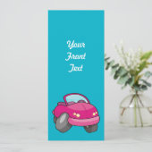 Pink Cartoon Car Einladung (Stehend Vorderseite)