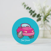 Pink Cartoon Car Einladung (Stehend Vorderseite)