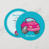 Pink Cartoon Car Einladung (Vorne/Hinten)