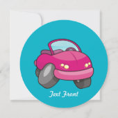 Pink Cartoon Car Einladung (Vorderseite)