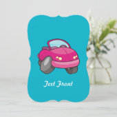 Pink Cartoon Car Einladung (Stehend Vorderseite)