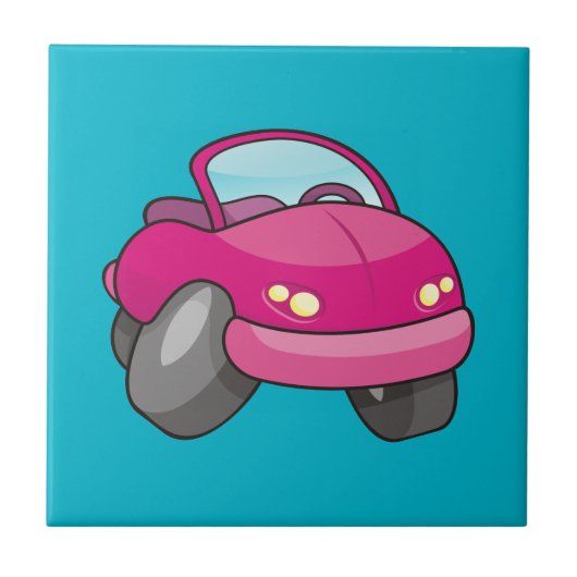 Pink Cartoon Car Fliese (Vorderseite)