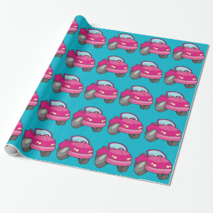 Pink Cartoon Car Geschenkpapier