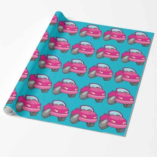 Pink Cartoon Car Geschenkpapier (Ungerollt)