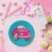 Pink Cartoon Car Pappteller (Party)
