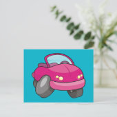 Pink Cartoon Car Postkarte (Stehend Vorderseite)