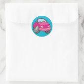 Pink Cartoon Car Runder Aufkleber (Tasche)