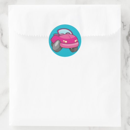 Pink Cartoon Car Runder Aufkleber (Tasche)