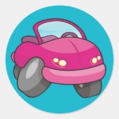 Pink Cartoon Car Runder Aufkleber (Vorderseite)