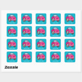 Pink Cartoon Car Square Sticker (Blatt)