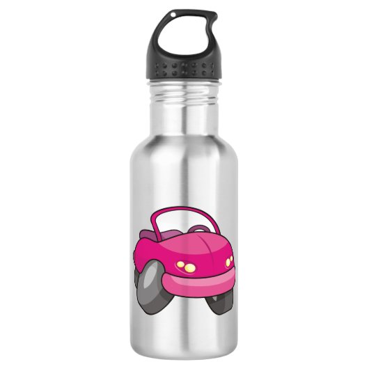 Pink Cartoon Car Trinkflasche (Vorderseite)
