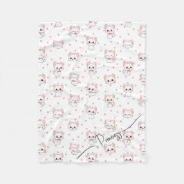 Pink Cartoon Cat Pattern with Stars and Pet Name Fleecedecke