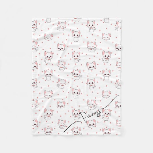 Pink Cartoon Cat Pattern with Stars and Pet Name  Fleecedecke (Vorderseite)