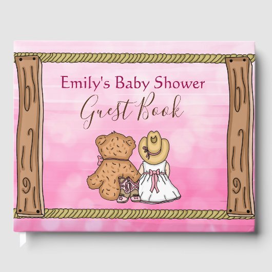 Pink Cartoon Cowgirl Babydusche Gästebuch (Vorderseite)