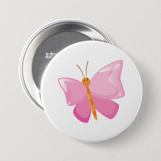 Pink-Cartoon-Schmetterling Button (Vorne & Hinten)