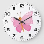 Pink-Cartoon-Schmetterling Große Wanduhr (Vorderseite)