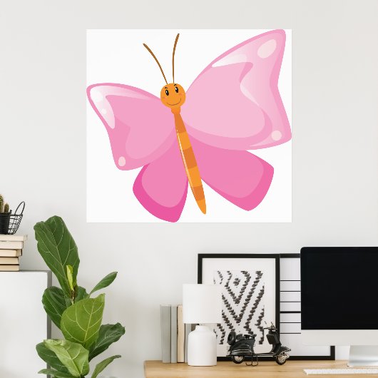 Pink-Cartoon-Schmetterling Poster (Heimbüro)
