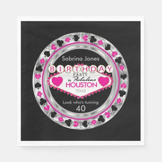 Pink Casino Poker Chip Geburtstagsparty Serviette (Vorderseite)