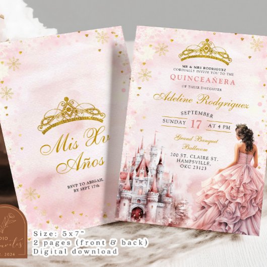 Pink Castle Palace Quinceanera Mexikanischer Gebur Einladung