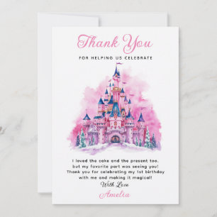Pink Castle Wasserfarben Dankeskarten zum 1. Gebur Einladung