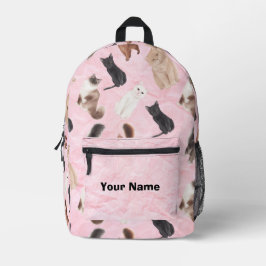 Pink Cat Backpack with Realistic Feline Breeds Bedruckter Rucksack