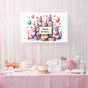 Pink Cat Birthday Celebration Illustration Banner