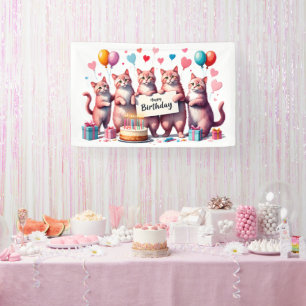 Pink Cat Birthday Celebration Illustration Banner
