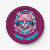 Pink Cat Birthday Party Pappteller (Vorderseite)