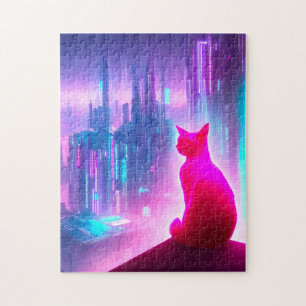 Pink Cat Blick auf City Jigsaw Puzzle
