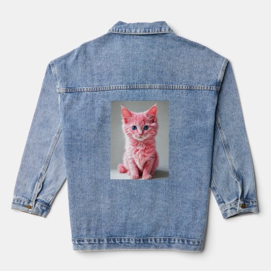 Pink Cat Foto Portrait Jeansjacke (Rückseite)