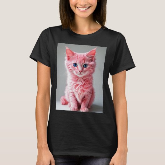 Pink Cat Foto Portrait T-Shirt (Vorderseite)