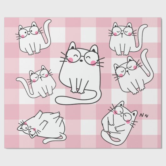 Pink Cat Illustration Geschenkpapier (Flach)