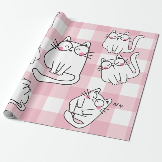 Pink Cat Illustration Geschenkpapier (Ungerollt)