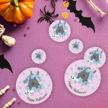 Pink Cat in Pumpkin Skull Candy Mais Halloween