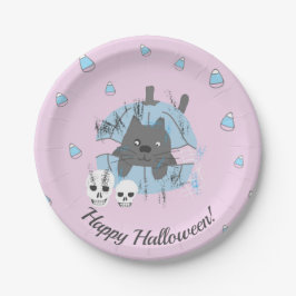 Pink Cat in Pumpkin Skull Candy Mais Halloween Pappteller