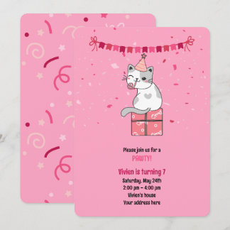 Pink Cat Kindergeburtstagsfeier Einladung