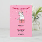 Pink Cat Kindergeburtstagsfeier Einladung (Stehend Vorderseite)