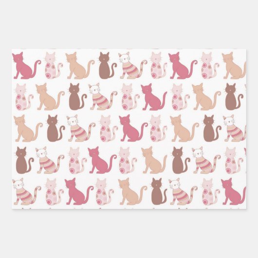Pink Cat Lovers Muster Geschenkpapier Set (Vorderseite 3)