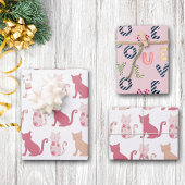 Pink Cat Lovers Muster Geschenkpapier Set