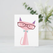 Pink Cat mit Brille Postkarte (Stehend Vorderseite)