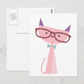 Pink Cat mit Brille Postkarte (Vorne/Hinten)