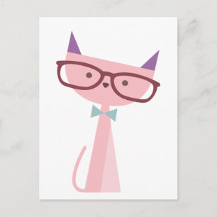 Pink Cat mit Brille Postkarte