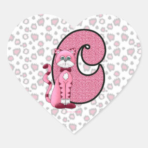 Pink Cat Mit Monogramm "C" Herzkleber Herz-Aufkleber